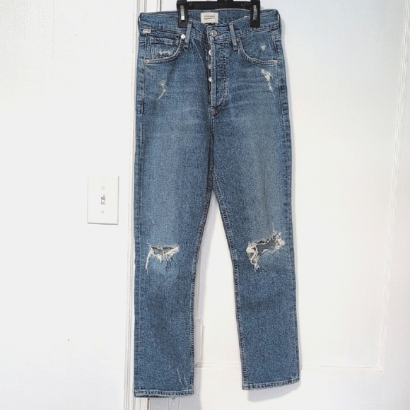 Citizens of Humanity Charlotte Crop High Rise Straight Jeans Distressed Size 24 - Picture 4 of 15